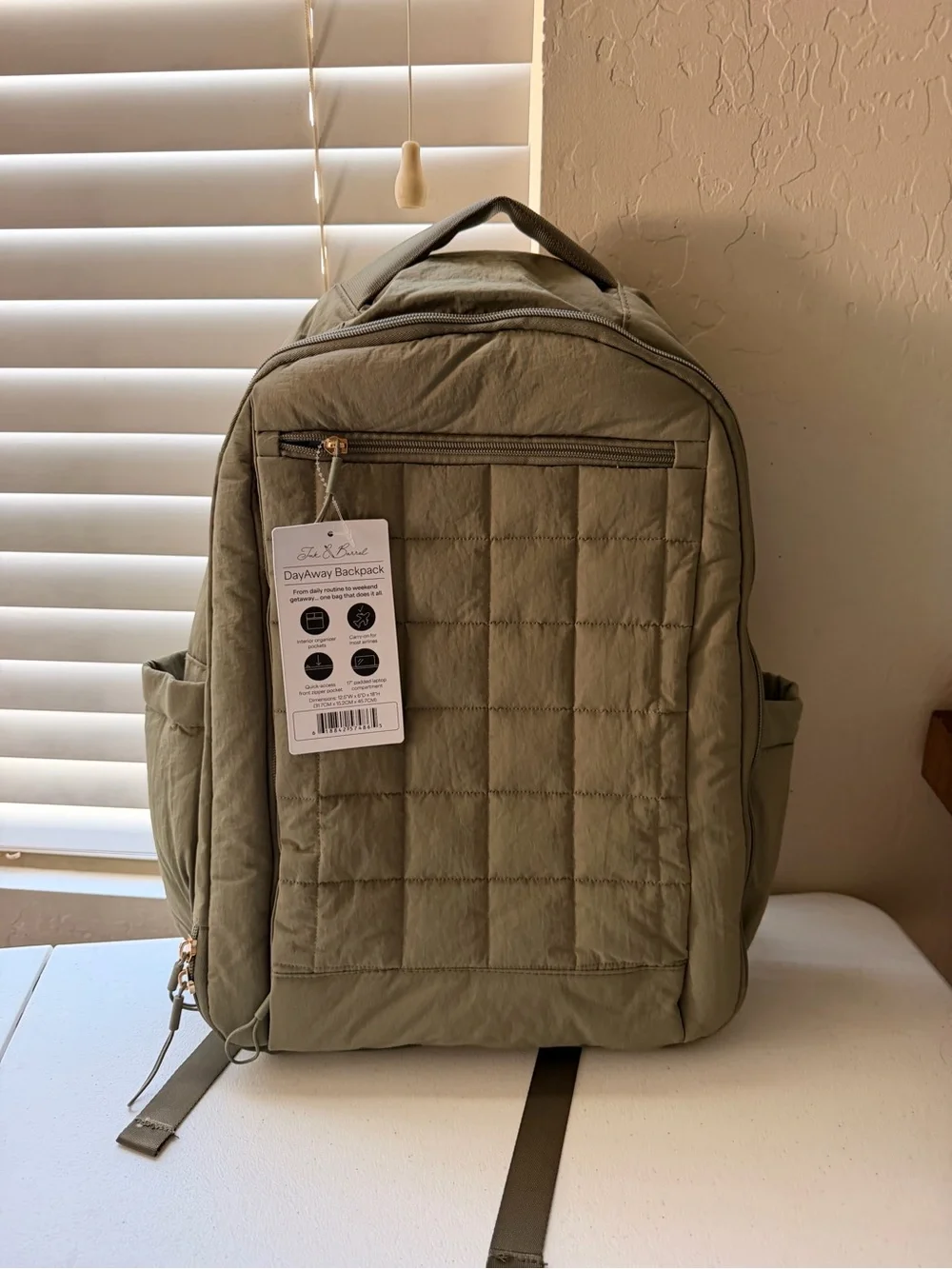 Quilted Olive Green Backpack - Unbranded